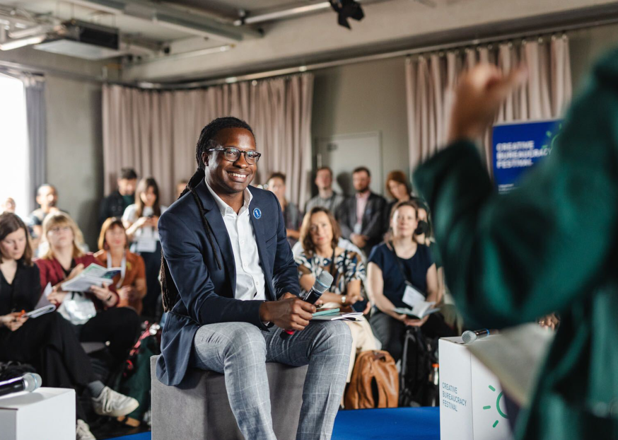 Terrance Smith facing camera with back to audience