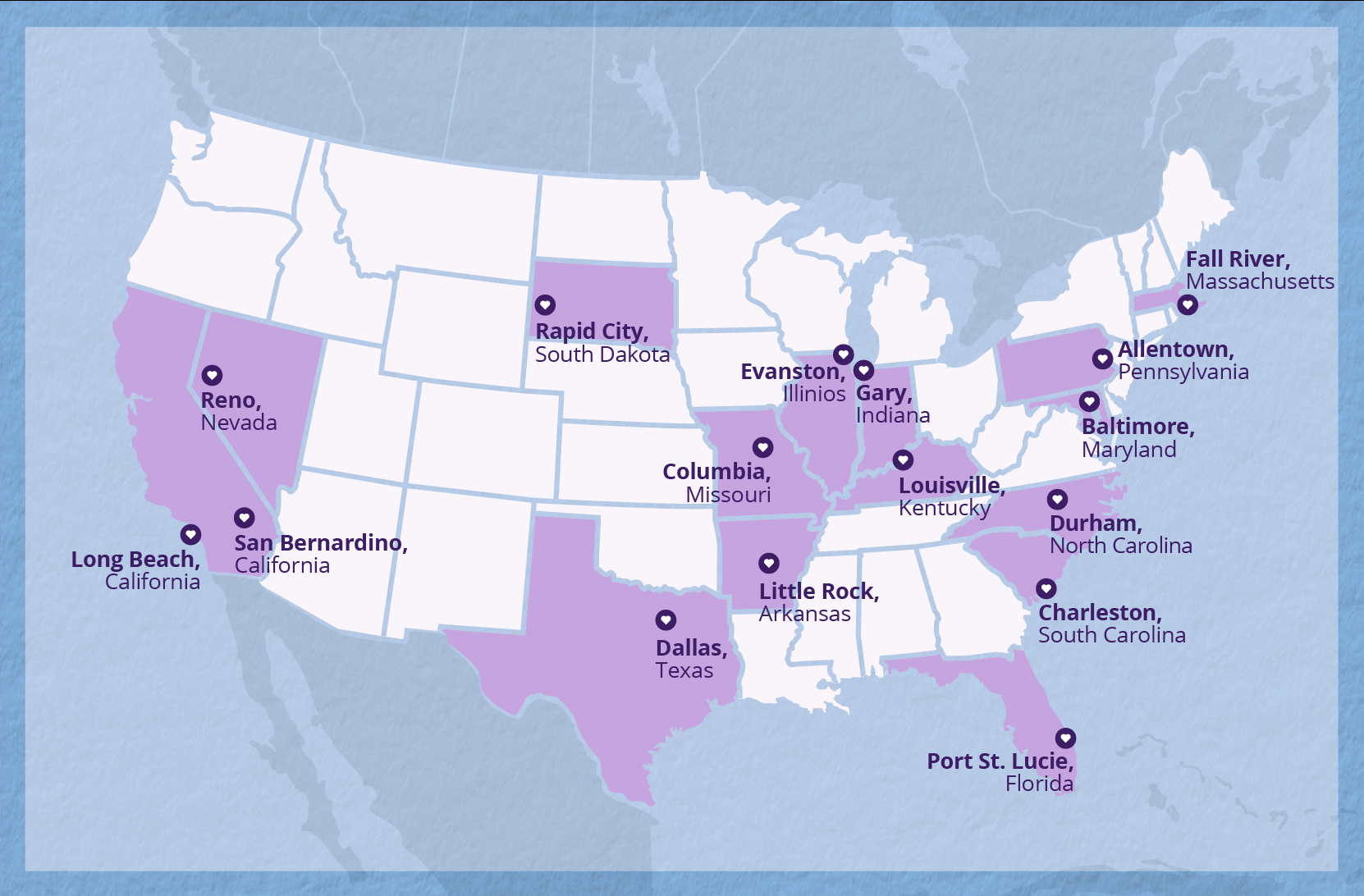 Map of 2024-2026 Love Your Block Cities