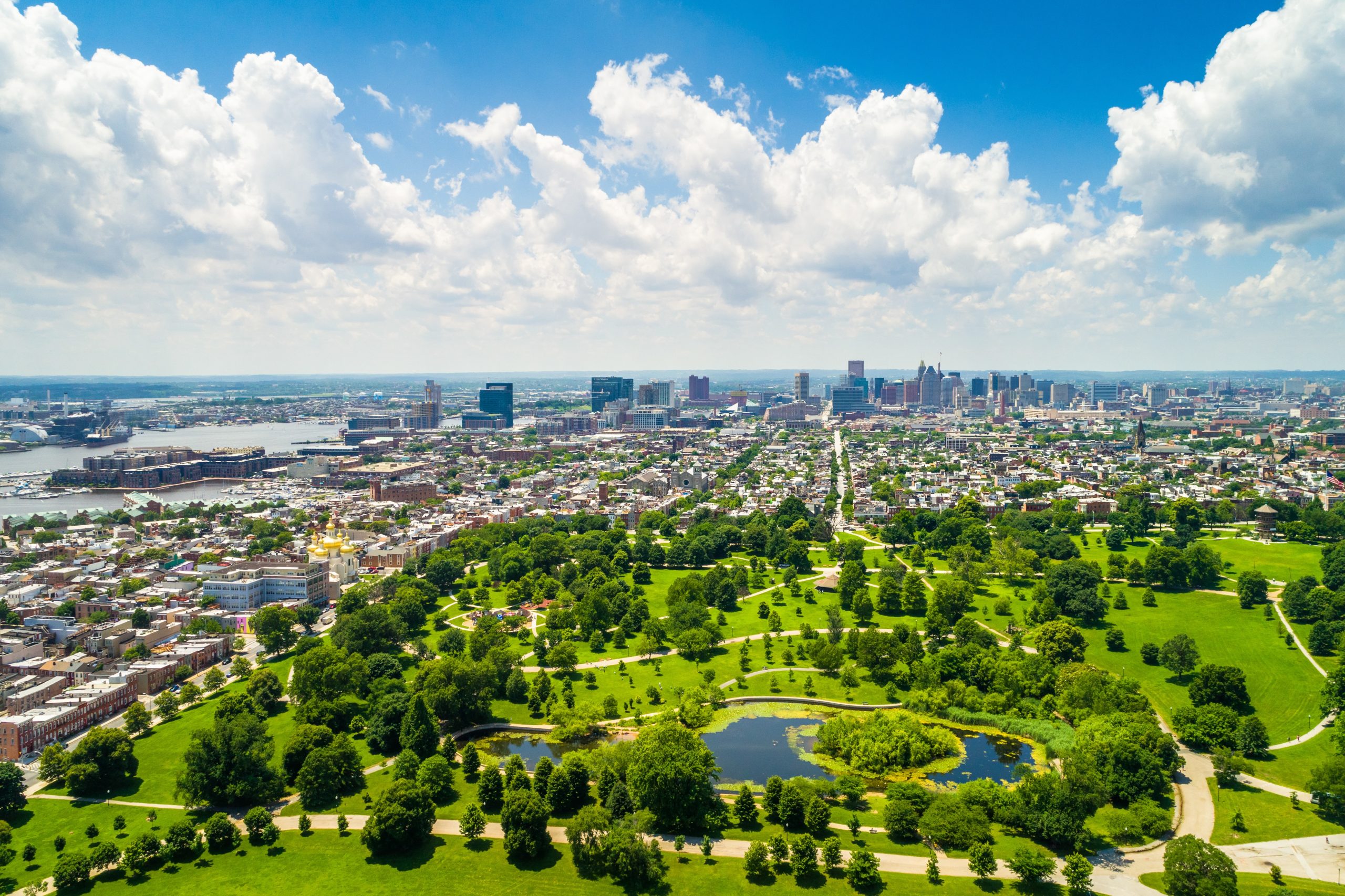 View of Patterson Park in Baltimore, Maryland. View over Paterson Park in Baltimore, Maryland