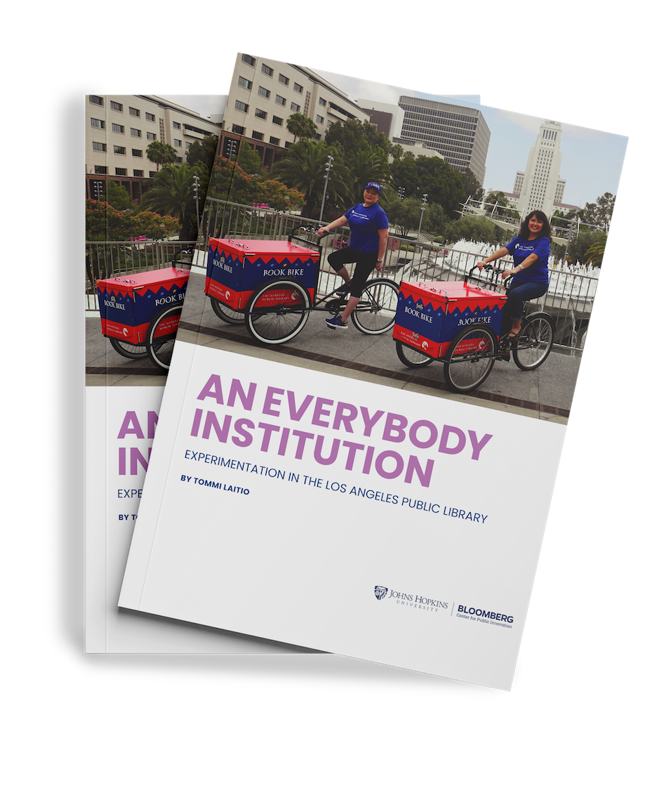 An Everybody Institution Two-cover mockup of the case study titled "An Everybody Institution"